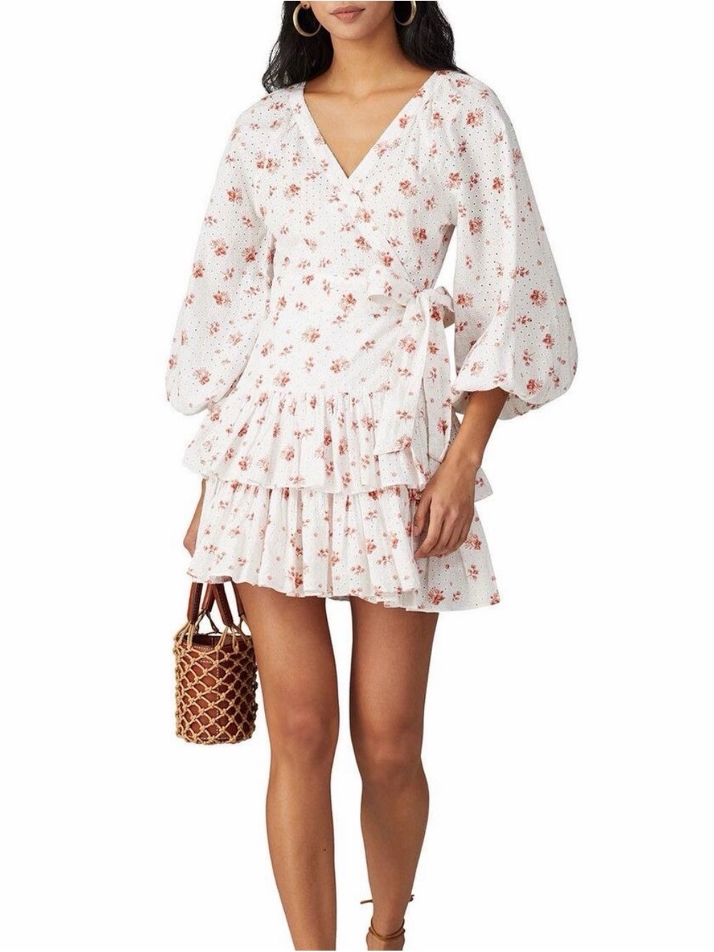 Maia Bergman Ines Floral Eyelet Wrap Dress 100% Cotton. Size Small